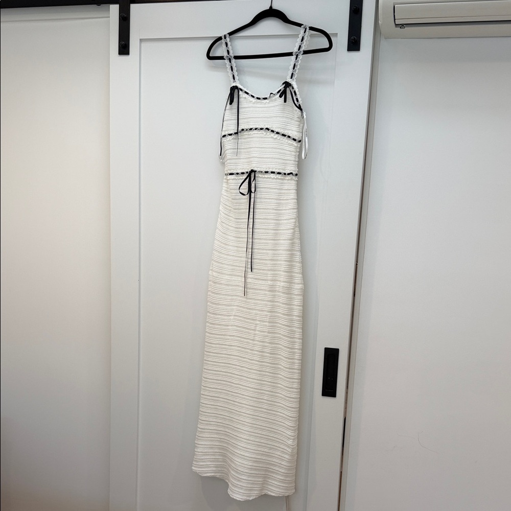 For Love & Lemons Women's White Knit Maxi Dress with Black Trim XXS